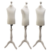 Children Kids Age 2-4 Tailors Dummy Mannequin, Cream Torso Bust with a White Wood Tripod Stand